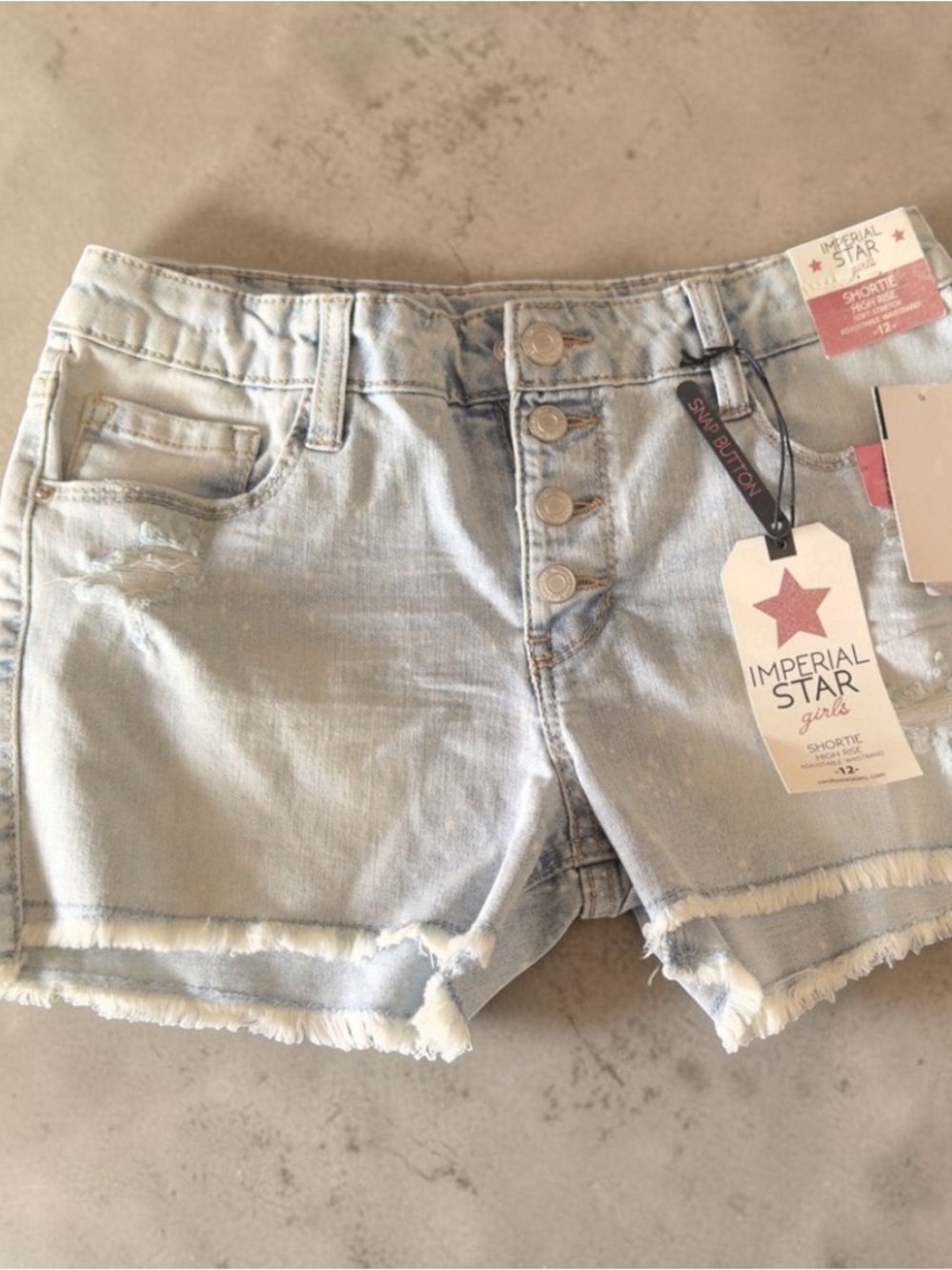 NWT Imperial Star Big Girls Frey Hem Splatter Denim Shorts Size 16
